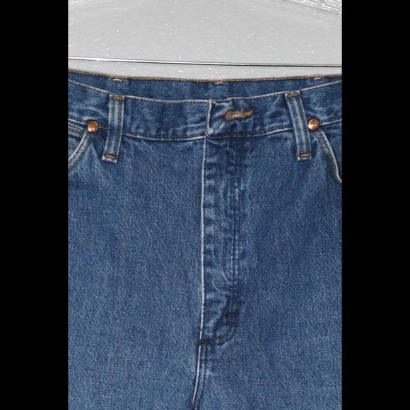 Wrangler Mens Jeans Blue Denim Cotton Straight Medium Wash Zip Mid Rise Size 35 - Picture 4 of 5